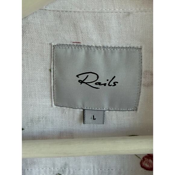 Rails Charli Linen Blend Cherry Print Long Sleeve Button-Up Shirt White Womens L - Picture 8 of 12